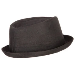 Pork Pie Polyester Fedora Hat With Band -Fashion Accessories Store pk001pp black 3