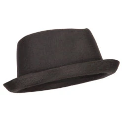 Pork Pie Polyester Fedora Hat With Band -Fashion Accessories Store pk001pp black 4