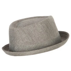 Pork Pie Polyester Fedora Hat With Band -Fashion Accessories Store pk002pp grey 3