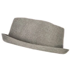 Pork Pie Polyester Fedora Hat With Band -Fashion Accessories Store pk002pp grey 5
