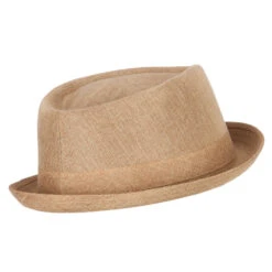 Pork Pie Polyester Fedora Hat With Band -Fashion Accessories Store pk003pp natural 3