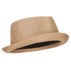 Pork Pie Polyester Fedora Hat With Band -Fashion Accessories Store pk003pp natural 4