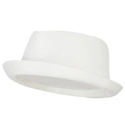 Pork Pie Polyester Fedora Hat With Band -Fashion Accessories Store pk004pp white 1
