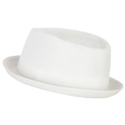 Pork Pie Polyester Fedora Hat With Band -Fashion Accessories Store pk004pp white 2