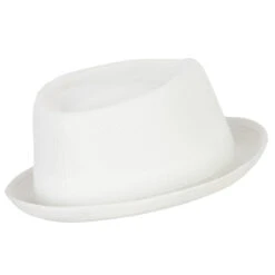 Pork Pie Polyester Fedora Hat With Band -Fashion Accessories Store pk004pp white 3