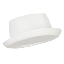 Pork Pie Polyester Fedora Hat With Band -Fashion Accessories Store pk004pp white 4