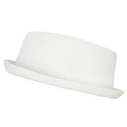 Pork Pie Polyester Fedora Hat With Band -Fashion Accessories Store pk004pp white 5