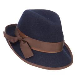 Women's Ribbon Accent Wool Fedora -Fashion Accessories Store rw001cf navy 5