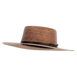 Palm Braid Leatherette Band Trim Accented Large Brim Boater Sun Hat