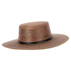 Palm Braid Leatherette Band Trim Accented Large Brim Boater Sun Hat -Fashion Accessories Store ta001pp dk palm 3