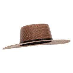 Palm Braid Leatherette Band Trim Accented Large Brim Boater Sun Hat -Fashion Accessories Store ta001pp dk palm 4