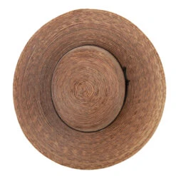 Palm Braid Leatherette Band Trim Accented Large Brim Boater Sun Hat -Fashion Accessories Store ta001pp dk palm 5