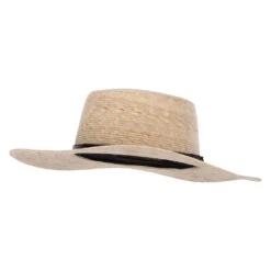 Palm Braid Leatherette Band Trim Accented Large Brim Boater Sun Hat -Fashion Accessories Store ta002pp lt palm 1