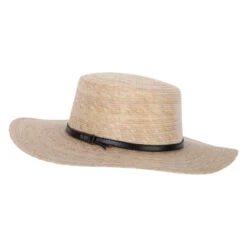 Palm Braid Leatherette Band Trim Accented Large Brim Boater Sun Hat -Fashion Accessories Store ta002pp lt palm 2