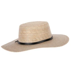Palm Braid Leatherette Band Trim Accented Large Brim Boater Sun Hat -Fashion Accessories Store ta002pp lt palm 3
