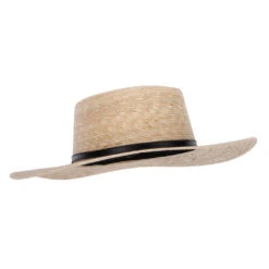 Palm Braid Leatherette Band Trim Accented Large Brim Boater Sun Hat -Fashion Accessories Store ta002pp lt palm 4