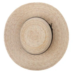 Palm Braid Leatherette Band Trim Accented Large Brim Boater Sun Hat -Fashion Accessories Store ta002pp lt palm 5