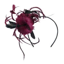 Feather Accent Headband Fascinator -Fashion Accessories Store tf001df burgundy 1