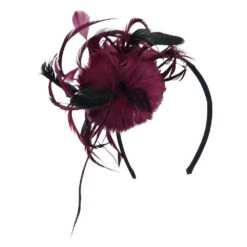 Feather Accent Headband Fascinator -Fashion Accessories Store tf001df burgundy 2