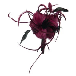 Feather Accent Headband Fascinator -Fashion Accessories Store tf001df burgundy 3