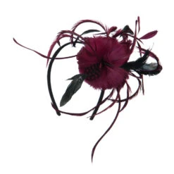 Feather Accent Headband Fascinator -Fashion Accessories Store tf001df burgundy 4