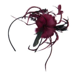 Feather Accent Headband Fascinator -Fashion Accessories Store tf001df burgundy 5