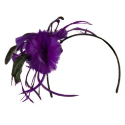 Feather Accent Headband Fascinator -Fashion Accessories Store tf002df purple 1 1