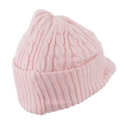 Twist Knitted Cuff Beanie With Visor -Fashion Accessories Store tk001cv pink 3