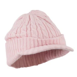 Twist Knitted Cuff Beanie With Visor -Fashion Accessories Store tk001cv pink 4