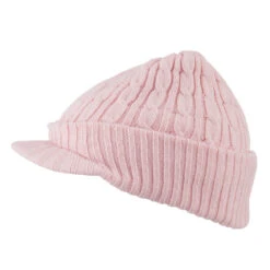 Twist Knitted Cuff Beanie With Visor -Fashion Accessories Store tk001cv pink 5