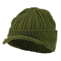 Twist Knitted Cuff Beanie With Visor -Fashion Accessories Store tk002cv olive 1