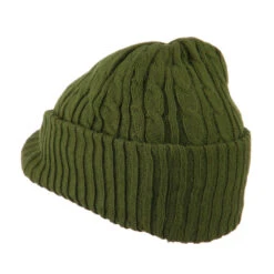 Twist Knitted Cuff Beanie With Visor -Fashion Accessories Store tk002cv olive 2
