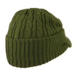 Twist Knitted Cuff Beanie With Visor -Fashion Accessories Store tk002cv olive 3