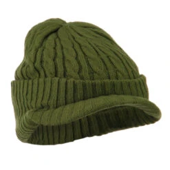 Twist Knitted Cuff Beanie With Visor -Fashion Accessories Store tk002cv olive 4