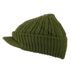 Twist Knitted Cuff Beanie With Visor -Fashion Accessories Store tk002cv olive 5