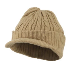 Twist Knitted Cuff Beanie With Visor -Fashion Accessories Store tk003cv khaki 1