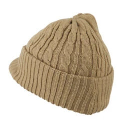 Twist Knitted Cuff Beanie With Visor -Fashion Accessories Store tk003cv khaki 2
