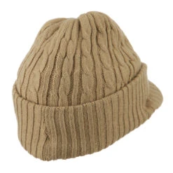 Twist Knitted Cuff Beanie With Visor -Fashion Accessories Store tk003cv khaki 3