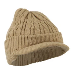 Twist Knitted Cuff Beanie With Visor -Fashion Accessories Store tk003cv khaki 4