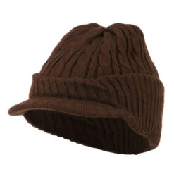 Twist Knitted Cuff Beanie With Visor -Fashion Accessories Store tk004cv brown 1