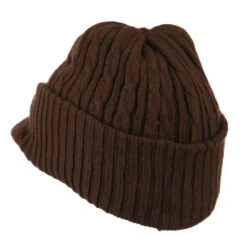 Twist Knitted Cuff Beanie With Visor -Fashion Accessories Store tk004cv brown 2