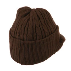 Twist Knitted Cuff Beanie With Visor -Fashion Accessories Store tk004cv brown 3