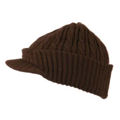 Twist Knitted Cuff Beanie With Visor -Fashion Accessories Store tk004cv brown 5
