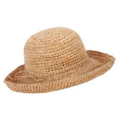 Women's 3 Inch Turn Up Brim Straw Crochet Summer Bucket Hat -Fashion Accessories Store tu001ru raffia 3
