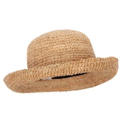 Women's 3 Inch Turn Up Brim Straw Crochet Summer Bucket Hat -Fashion Accessories Store tu001ru raffia 4