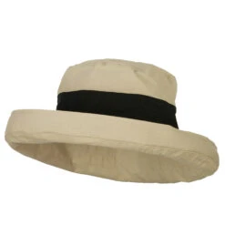 Women's Canvas Crushable Roll Up Hat -Fashion Accessories Store vr001ru beige black 1 2