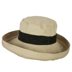 Women's Canvas Crushable Roll Up Hat -Fashion Accessories Store vr001ru beige black 2 1