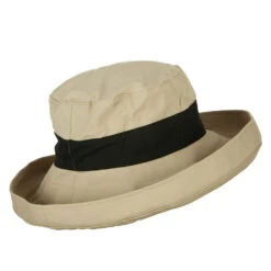 Women's Canvas Crushable Roll Up Hat -Fashion Accessories Store vr001ru beige black 3 1