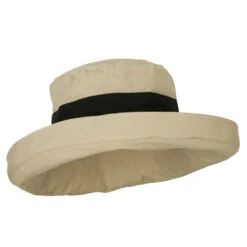 Women's Canvas Crushable Roll Up Hat -Fashion Accessories Store vr001ru beige black 4 1