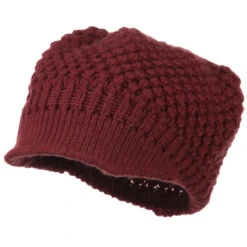 Women's Visored Knit Beanie -Fashion Accessories Store wv001db burgundy 1
